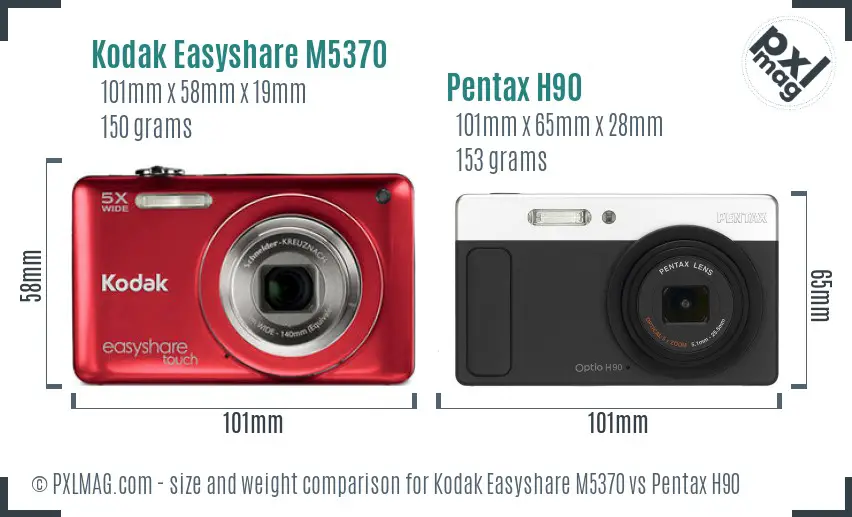 Kodak Easyshare M5370 vs Pentax H90 size comparison