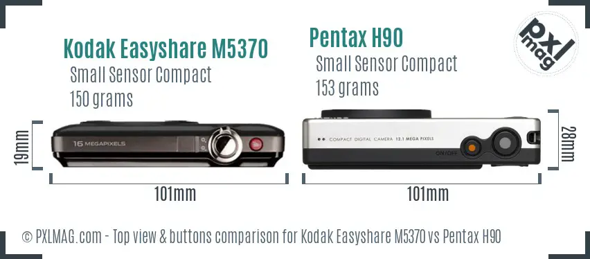 Kodak Easyshare M5370 vs Pentax H90 top view buttons comparison