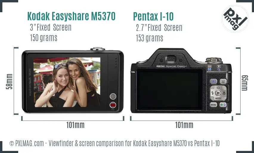 Kodak Easyshare M5370 vs Pentax I-10 Screen and Viewfinder comparison