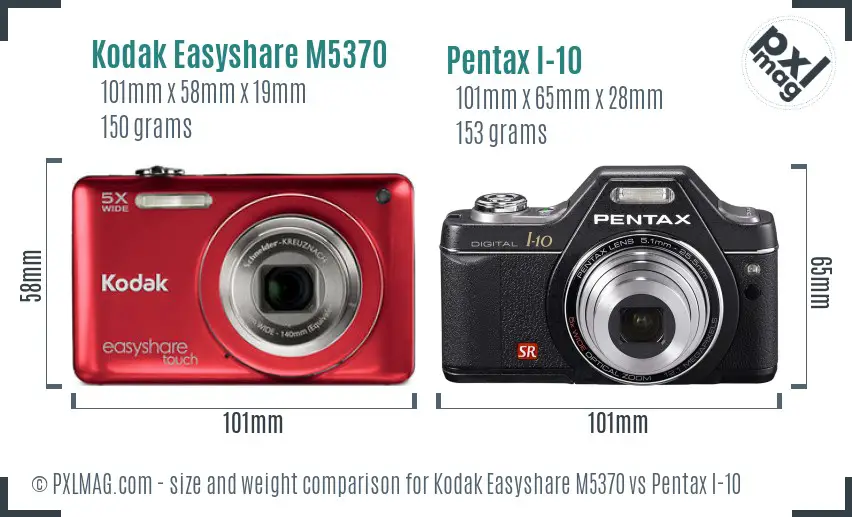 Kodak Easyshare M5370 vs Pentax I-10 size comparison