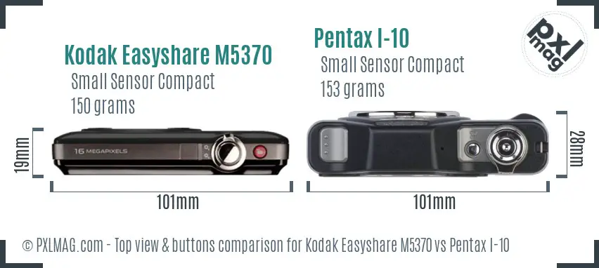 Kodak Easyshare M5370 vs Pentax I-10 top view buttons comparison