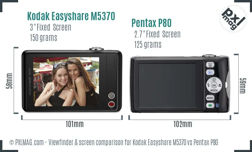 Kodak Easyshare M5370 vs Pentax P80 Screen and Viewfinder comparison