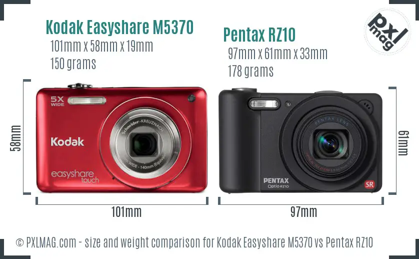 Kodak Easyshare M5370 vs Pentax RZ10 size comparison Kodak Easyshare M5370 vs Pentax RZ10 size comparison
