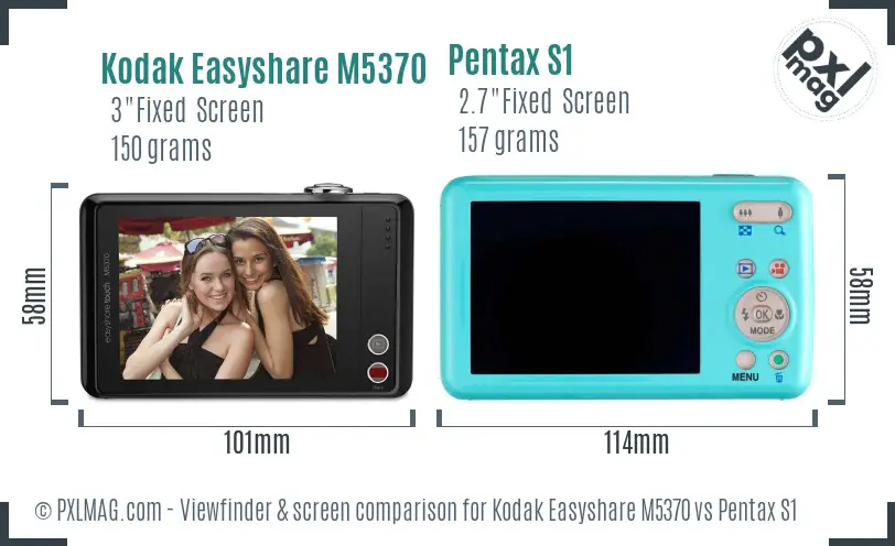 Kodak Easyshare M5370 vs Pentax S1 Screen and Viewfinder comparison