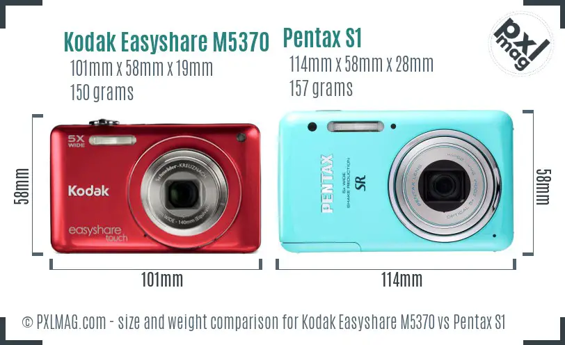 Kodak Easyshare M5370 vs Pentax S1 size comparison
