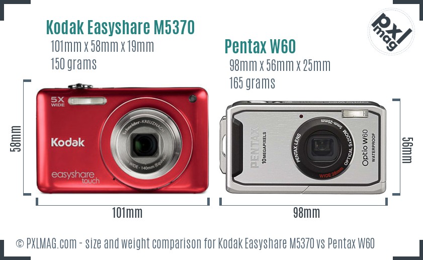 Kodak Easyshare M5370 vs Pentax W60 size comparison Kodak Easyshare M5370 vs Pentax W60 size comparison