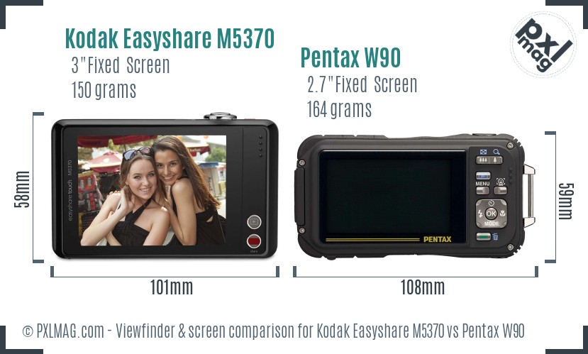 Kodak Easyshare M5370 vs Pentax W90 Screen and Viewfinder comparison