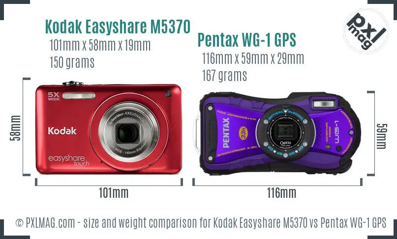 Kodak Easyshare M5370 vs Pentax WG-1 GPS size comparison