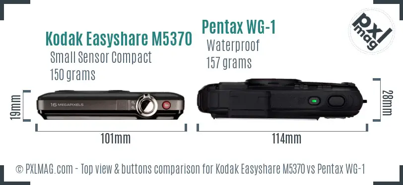 Kodak Easyshare M5370 vs Pentax WG-1 top view buttons comparison