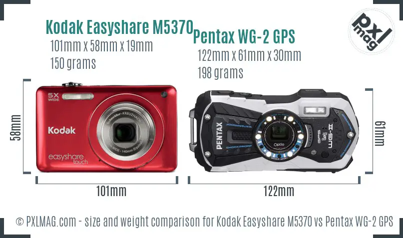 Kodak Easyshare M5370 vs Pentax WG-2 GPS size comparison