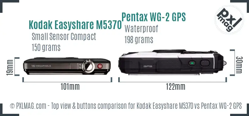 Kodak Easyshare M5370 vs Pentax WG-2 GPS top view buttons comparison