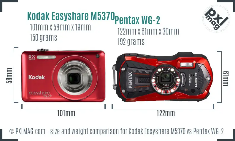 Kodak Easyshare M5370 vs Pentax WG-2 size comparison
