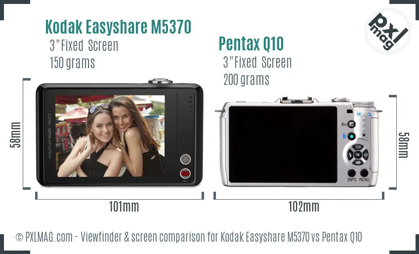 Kodak Easyshare M5370 vs Pentax Q10 Screen and Viewfinder comparison