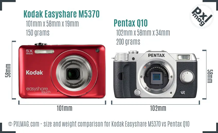 Kodak Easyshare M5370 vs Pentax Q10 size comparison