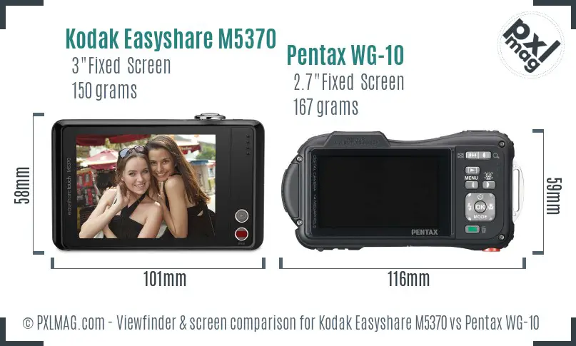 Kodak Easyshare M5370 vs Pentax WG-10 Screen and Viewfinder comparison