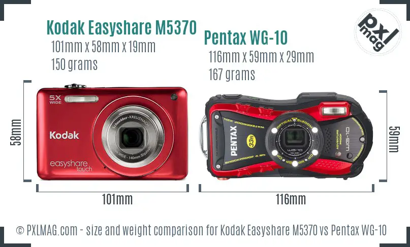 Kodak Easyshare M5370 vs Pentax WG-10 size comparison