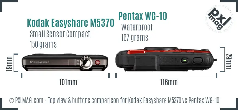 Kodak Easyshare M5370 vs Pentax WG-10 top view buttons comparison