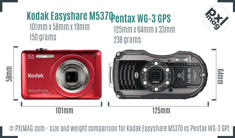 Kodak Easyshare M5370 vs Pentax WG-3 GPS size comparison