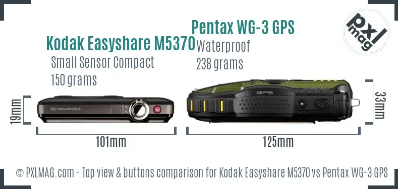 Kodak Easyshare M5370 vs Pentax WG-3 GPS top view buttons comparison