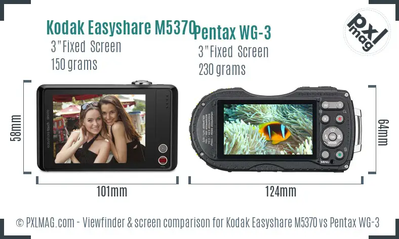 Kodak Easyshare M5370 vs Pentax WG-3 Screen and Viewfinder comparison