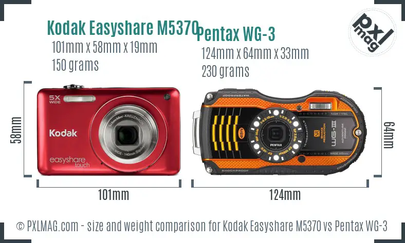 Kodak Easyshare M5370 vs Pentax WG-3 size comparison