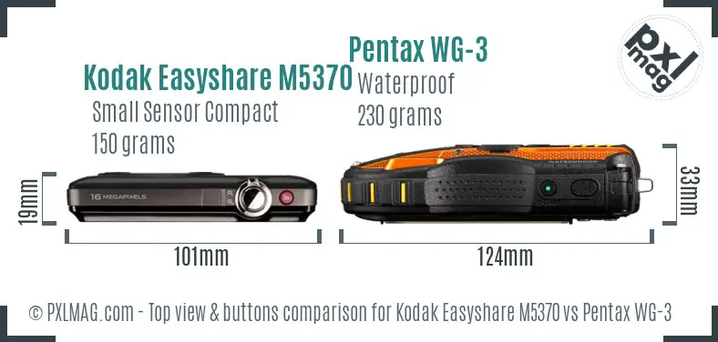 Kodak Easyshare M5370 vs Pentax WG-3 top view buttons comparison
