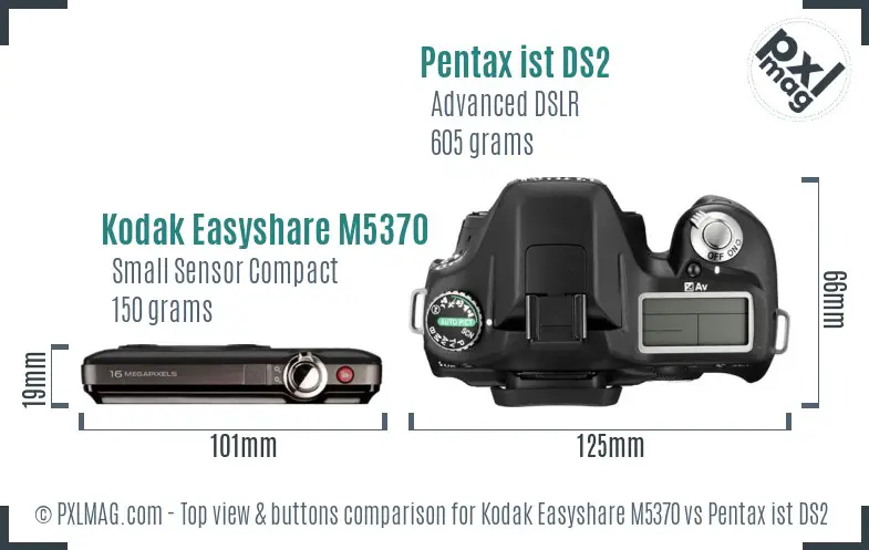 Kodak Easyshare M5370 vs Pentax ist DS2 top view buttons comparison