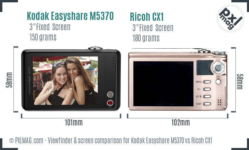 Kodak Easyshare M5370 vs Ricoh CX1 Screen and Viewfinder comparison