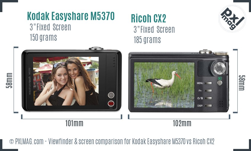 Kodak Easyshare M5370 vs Ricoh CX2 Screen and Viewfinder comparison