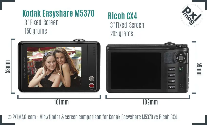 Kodak Easyshare M5370 vs Ricoh CX4 Screen and Viewfinder comparison