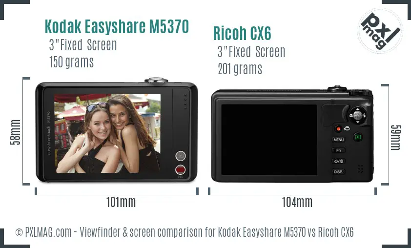 Kodak Easyshare M5370 vs Ricoh CX6 Screen and Viewfinder comparison