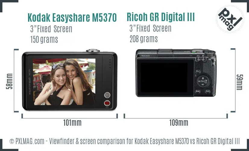 Kodak Easyshare M5370 vs Ricoh GR Digital III Screen and Viewfinder comparison