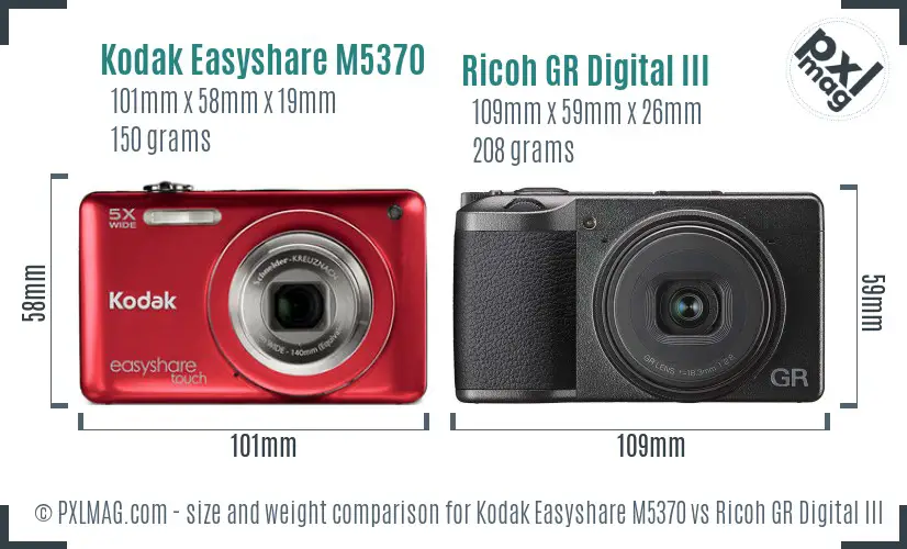Kodak Easyshare M5370 vs Ricoh GR Digital III size comparison