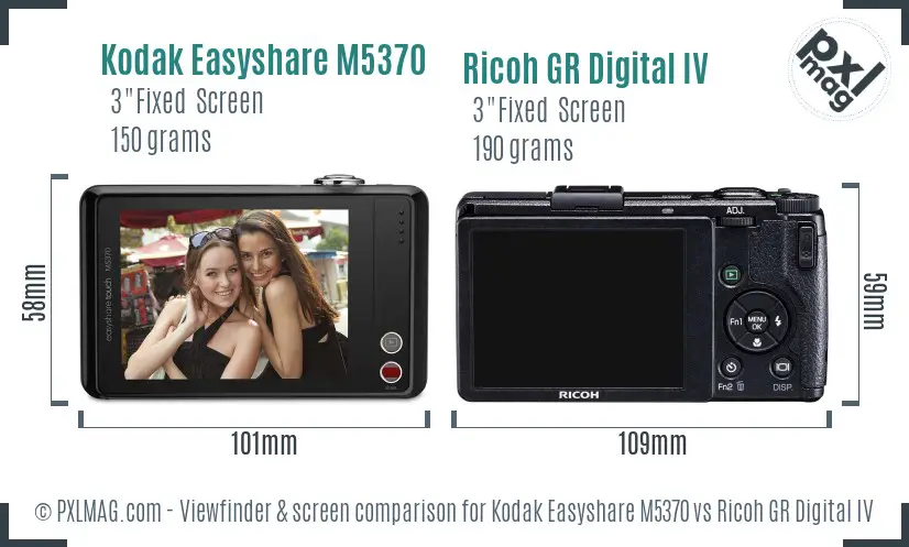 Kodak Easyshare M5370 vs Ricoh GR Digital IV Screen and Viewfinder comparison