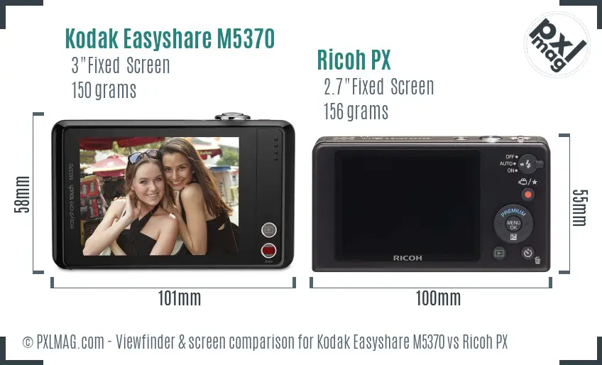 Kodak Easyshare M5370 vs Ricoh PX Screen and Viewfinder comparison