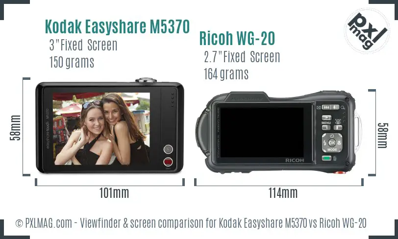 Kodak Easyshare M5370 vs Ricoh WG-20 Screen and Viewfinder comparison