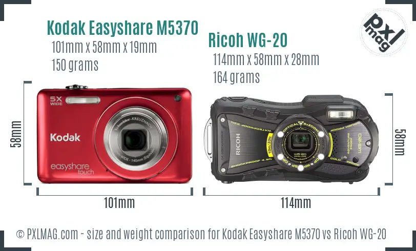 Kodak Easyshare M5370 vs Ricoh WG-20 size comparison