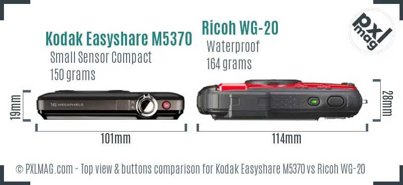 Kodak Easyshare M5370 vs Ricoh WG-20 top view buttons comparison