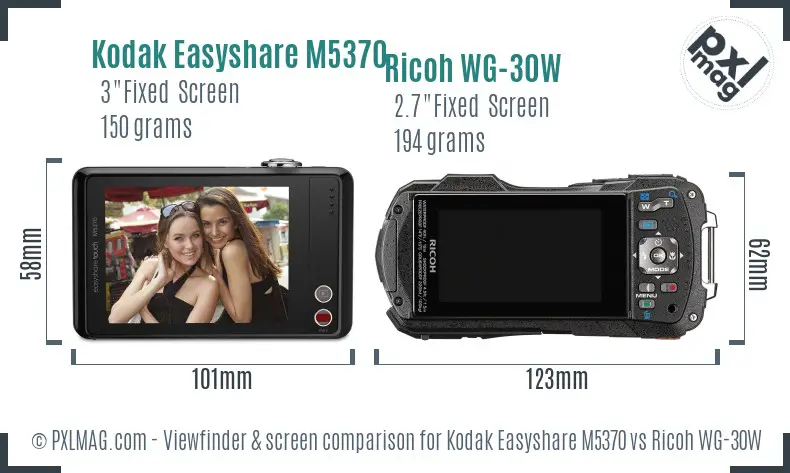 Kodak Easyshare M5370 vs Ricoh WG-30W Screen and Viewfinder comparison
