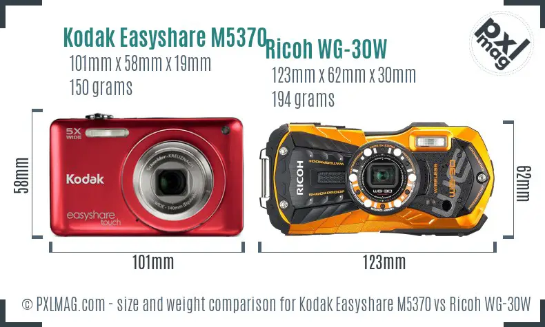 Kodak Easyshare M5370 vs Ricoh WG-30W size comparison