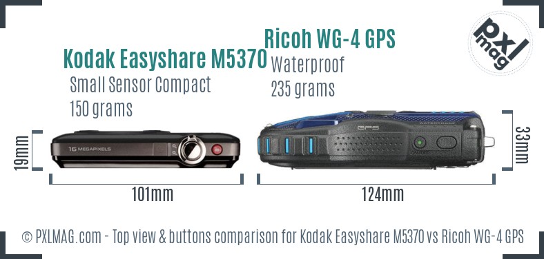 Kodak Easyshare M5370 vs Ricoh WG-4 GPS top view buttons comparison