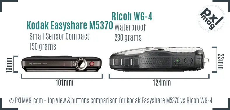 Kodak Easyshare M5370 vs Ricoh WG-4 top view buttons comparison Kodak Easyshare M5370 vs Ricoh WG-4 top view buttons comparison