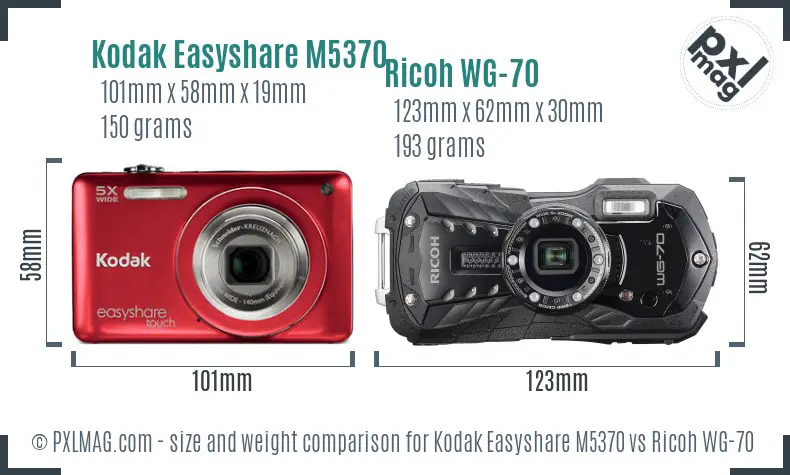 Kodak Easyshare M5370 vs Ricoh WG-70 size comparison Kodak Easyshare M5370 vs Ricoh WG-70 size comparison