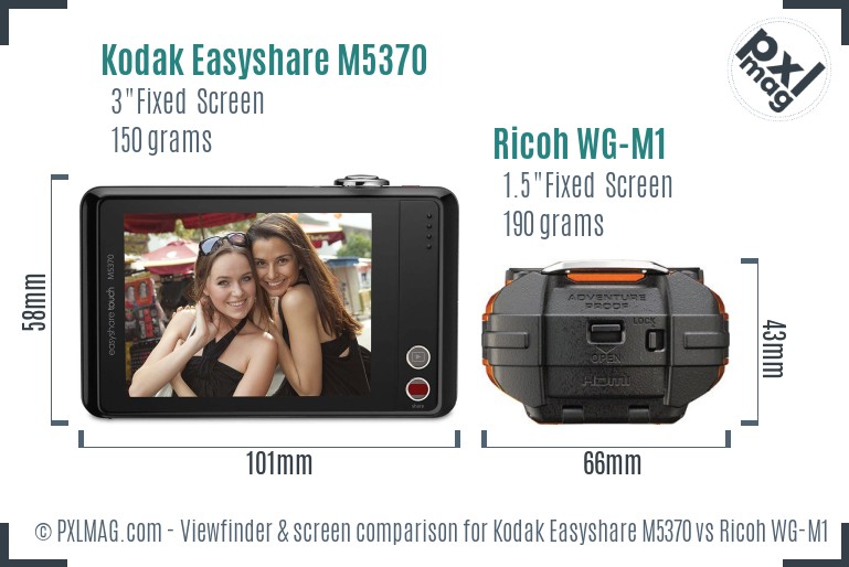 Kodak Easyshare M5370 vs Ricoh WG-M1 Screen and Viewfinder comparison