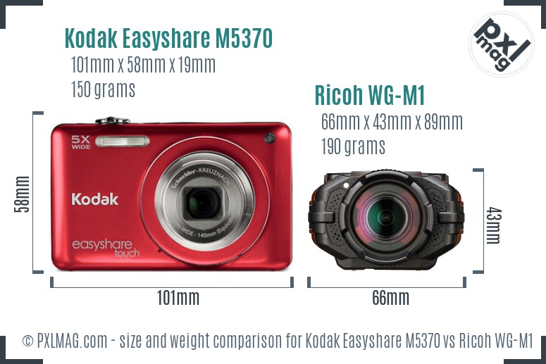 Kodak Easyshare M5370 vs Ricoh WG-M1 size comparison