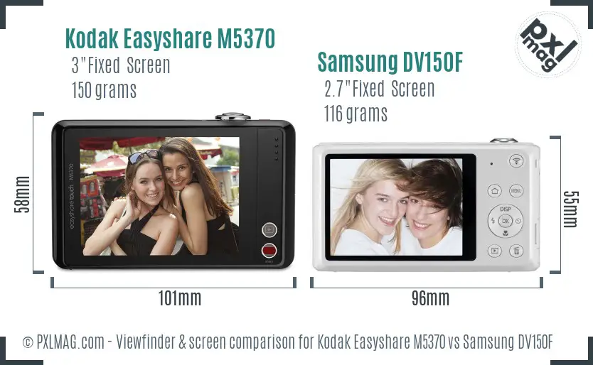 Kodak Easyshare M5370 vs Samsung DV150F Screen and Viewfinder comparison