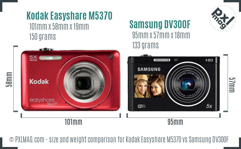 Kodak Easyshare M5370 vs Samsung DV300F size comparison