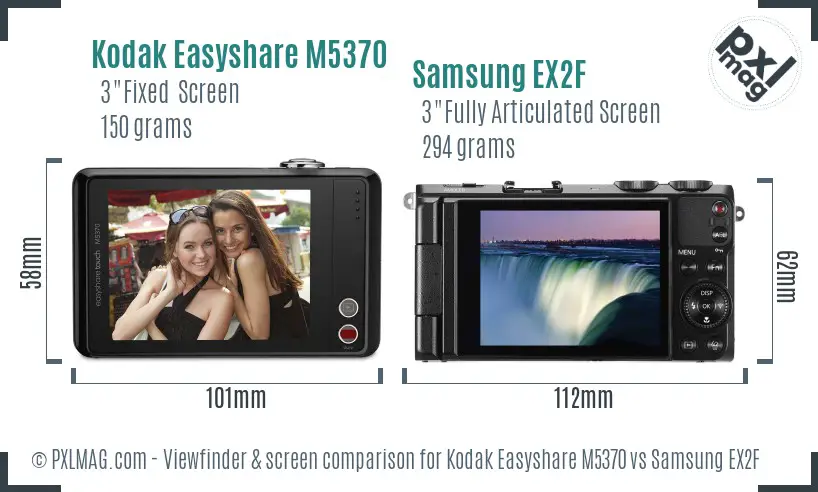Kodak Easyshare M5370 vs Samsung EX2F Screen and Viewfinder comparison