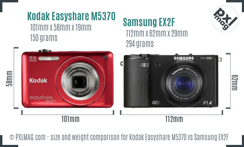 Kodak Easyshare M5370 vs Samsung EX2F size comparison