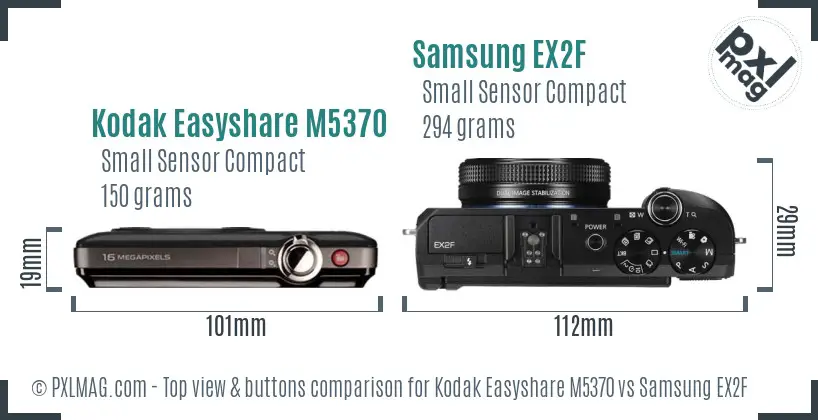 Kodak Easyshare M5370 vs Samsung EX2F top view buttons comparison